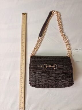 NWT Chic Raffia Anne Klein Dark Brown Crossbody with Gold Chain